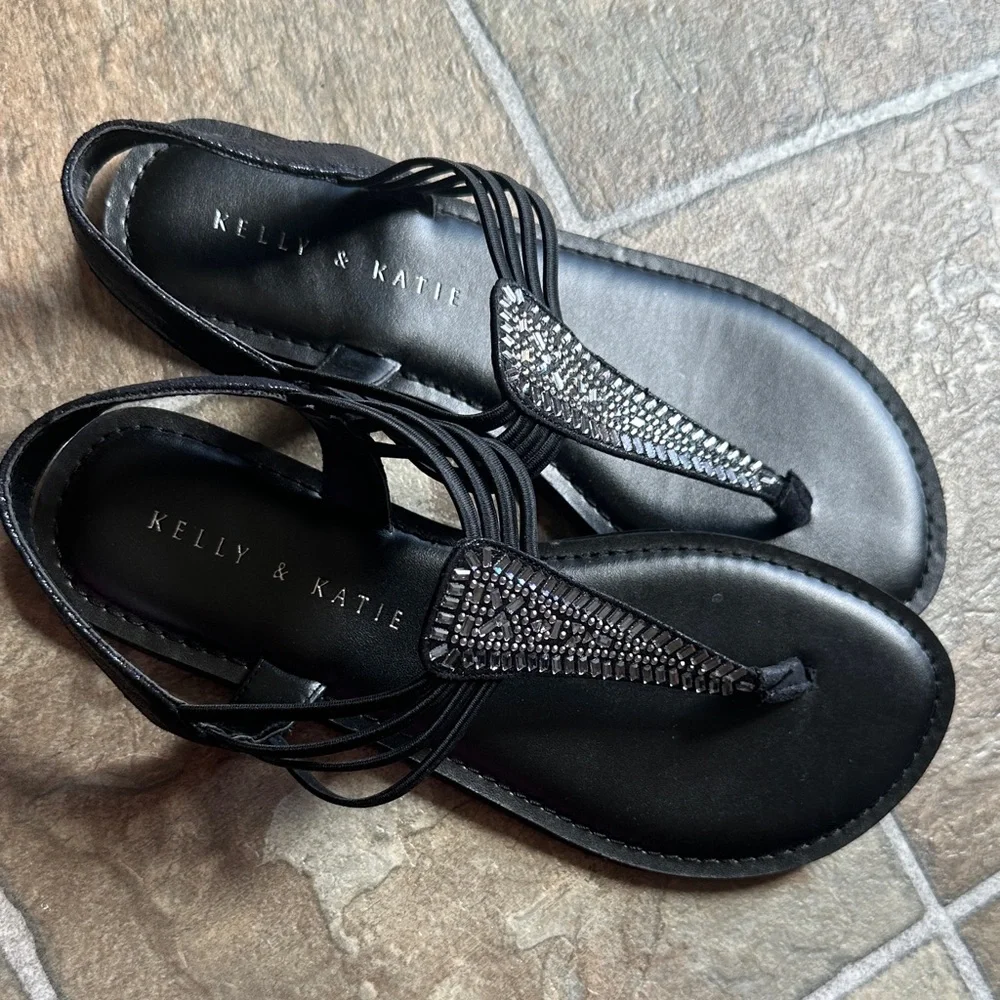 Kelly & Katie Black Sandals with Sparkling Accents - Picture 1 of 5